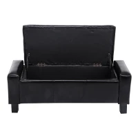 HomCom 42" Large Rectangular Faux Leather Ottoman Storage Bench with Hinged Top - Glossy Black(m-4)