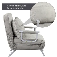 HomCom Single Person Folding 5 Position Steel Convertible Sleeper Bed Sofa Chair - Grey(m-8)