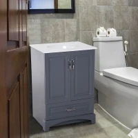 Kleankin 34” Modern Single Ceramic Sink Bathroom Vanity Set - Soft Grey(m-1)