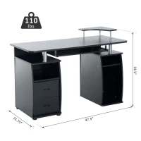 HomCom Computer Desk PC Table Desktop Workstation w/ Monitor Printer Shelf Home Office - Black(m-1)