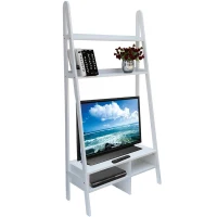 HomCom Leaning Ladder Bookcase / Entertainment Center TV Stand - White(m-1)