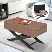 HomCom 30" Oxford Fabric Tufted Upholstered X Leg Storage Ottoman Bench - Brown(m-1)
