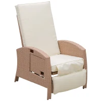 Outsunny Outdoor Rattan Wicker Adjustable Recliner Lounge Chair with Drink Tray & Stylish Contemporary Design - Beige(m-2)