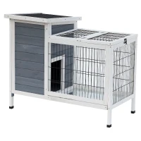 PawHut 36" Raised Outdoor Weatherproof Metal Wire and Wooden Rabbit Hutch Bunny Guinea Pig Cage with Enclosed Run(m-2)