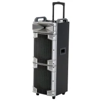 HomCom 80 Watt Portable Remote Control LED Bluetooth Dual Speaker System with Wheels(m-1)