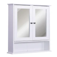 Kleankin Wall Mounted Bathroom Storage Cabinet with Mirror and Double Doors - White(m-1)