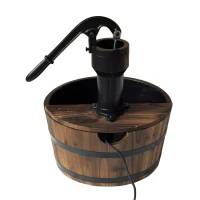 Outsunny 18" Old Fashion Wooden Water Barrel Fountain Outdoor Patio w/ Pump(m-7)