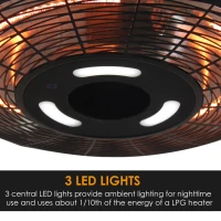 Outsunny 1500 Watt Energy Efficient Indoor Outdoor Ceiling Mounted Electric Patio Heater with Remote - Black(m-6)