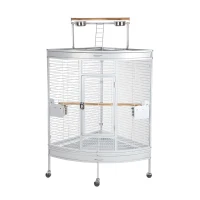 Pawhut Large Corner Playtop Bird Cage w/ Stand and Wheels - 38" x 27" x 59" - White Vein(m-1)