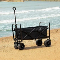 Aosom Utility Folding Wagon Big Wheels Compact Outdoor Garden Cart with Steel Structure for Shopping, Fishing, Camping, Beach - Black(m-1)