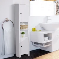 HomCom 67" Tall Modern Wood Free Standing Bathroom Linen Tower Storage Cabinet Narrow Kitchen Cupboard Storage Shelf - White(m-1)