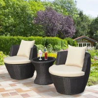 Outsunny Outdoor Patio Rattan Wicker Nesting Chair Conversation Set(m-1)