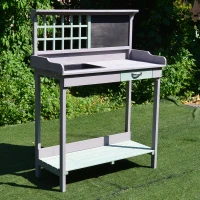 Outsunny Outdoor Rustic Wooden Potting Bench Garden Planting Table with Storage(m-4)