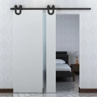 HomCom Rustic 6' Interior Sliding Barn Door Kit Hardware Set - Black Craftsman Horseshoe(m-1)