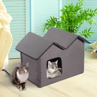 PawHut Winter Indoor Heated Double Wide Cat Shelter House Bed Small Animal Playpen Crate Kennel - Brown(m-1)