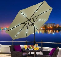 Outsunny 9' Outdoor Patio Umbrella w/ Tilt & Solar Powered LED Lights - Cream White(m-1)