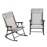 Outsunny Outdoor Sling Mesh Lounger Folding Rocking Chair Patio Table Seating Set - Cream White(m-8)