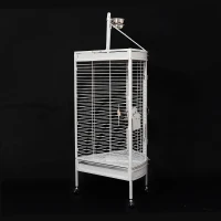 Pawhut Large Corner Playtop Bird Cage w/ Stand and Wheels - 38" x 27" x 59" - White Vein(m-5)