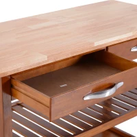 HomCom 44" 3-Tier Rubberwood Kitchen Island Cart on Wheels - Brown(m-8)