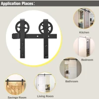 HomCom 6.6' Carbon Steel Industrial Wheel Sliding Interior Barn Door Hardware Kit - Frost Black(m-4)