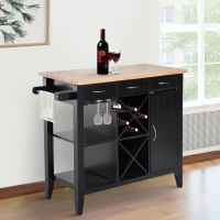 HomCom 44" Wooden Butcher Block Kitchen Island with Wine Rack - Black(m-12)