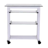 HomCom 33" Contemporary Glass Top Portable Workstation Desk Cart With Shelves - White(m-4)