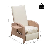 Outsunny Outdoor Rattan Wicker Adjustable Recliner Lounge Chair with Drink Tray & Stylish Contemporary Design - Beige(m-3)