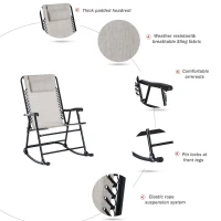 Outsunny Outdoor Sling Mesh Lounger Folding Rocking Chair Patio Table Seating Set - Cream White(m-4)