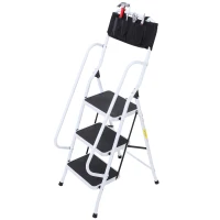 HOMCOM Folding 3 Step Stool Ladder with Safety Rails and Tool Bag Holder(m-4)