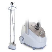 HomCom 1.7 Liter 1200W Upright Full Size Clothing Steamer with Fabric Brush and Garment Hanger - White / Grey(m-1)