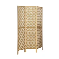 Monarch 3-Panel Modern Lantern Design Folding Privacy Screen Room Divider - Gold Wood Frame(m-1)