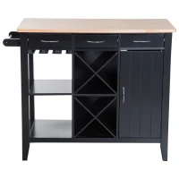 HomCom 44" Wooden Butcher Block Kitchen Island with Wine Rack - Black(m-1)