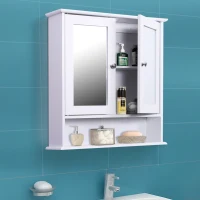 Kleankin Wall Mounted Bathroom Storage Cabinet with Mirror and Double Doors - White(m-2)