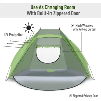 Outsunny Portable Automatic Pop Up Sun Protection Beach Tent Cabana with Door - Green(m-5)