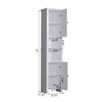 HomCom 67" Tall Modern Wood Free Standing Bathroom Linen Tower Storage Cabinet Narrow Kitchen Cupboard Storage Shelf - White(m-3)