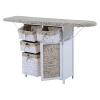 Open Box HomCom Drop Leaf Ironing Board With Shelves and Storage Boxes - Literary Print(m-2)