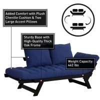 HomCom Single Person Convertible Bed Chaise Lounge Couch Adjustable Padded Lightweight - Blue and Black(m-6)