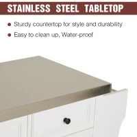 HomCom 51" x 18" x 36" Pine Wood Stainless Steel Portable Multi-Storage Kitchen Rolling Island Cart with Wheels - White(m-6)