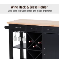 HomCom 44" Wooden Butcher Block Kitchen Island with Wine Rack - Black(m-8)