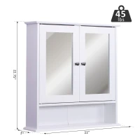 Kleankin Wall Mounted Bathroom Storage Cabinet with Mirror and Double Doors - White(m-7)