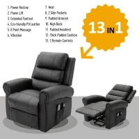 HOMCOM Power Lift Chair Heated Vibrating Massage Recliner Sofa with Remote PU Black(m-6)