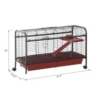 PawHut 42" Metal Wire Small Animal Pet Cage Rabbit Guinea Pig Play House with Wheels and Ramp - Red and Black(m-3)