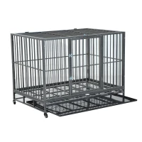 PawHut 48" Heavy Duty Steel Dog Crate Kennel Pet Cage w/ Wheels - Grey Vein(m-9)