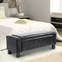 HomCom 42" Large Rectangular Faux Leather Ottoman Storage Bench with Hinged Top - Glossy Black(m-2)