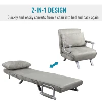 HomCom Single Person Folding 5 Position Steel Convertible Sleeper Bed Sofa Chair - Grey(m-5)