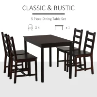 HomCom 5 Piece Family Rustic Solid Pine Wood Table and Chairs Kitchen Dining Set - Brown(m-5)