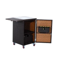 Outsunny 35” Rolling Rattan Wicker Kitchen Trolley Cart - Dark Brown(m-2)