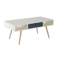 HomCom 40" Modern Wooden Coffee Table with Drawer - White / Blue Grey / Woodgrain(m-1)