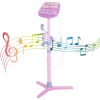 Qaba Kids Karaoke Machine Toy Play Set with Microphones & Adjustable Stand - Pink(m-5)