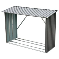 Outsunny 85" Steel Sturdy Firewood Covered Shed Storage Rack - Gray(m-7)